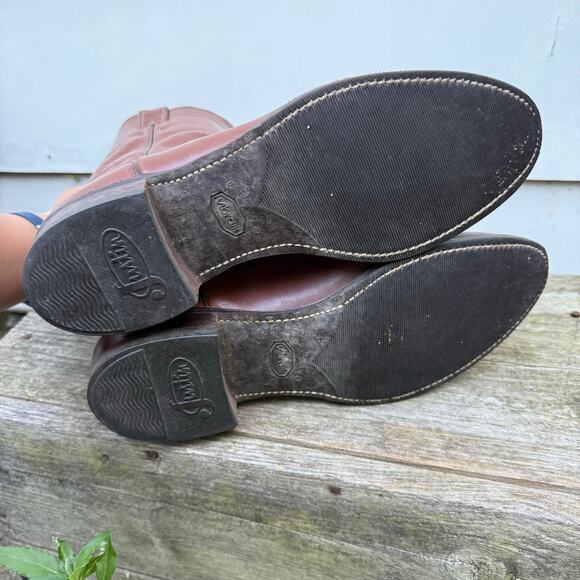 Justin Boots Saddle Tan Round Toe Roper Cowboy Boots Rubber Sole 9.5D Style 3003 - Picture 5 of 6